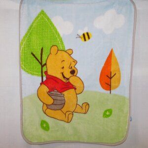 Disney Winnie the Pooh Honey Pot Bumble Bee Vintage Fleece Baby Blanket 30 x 39